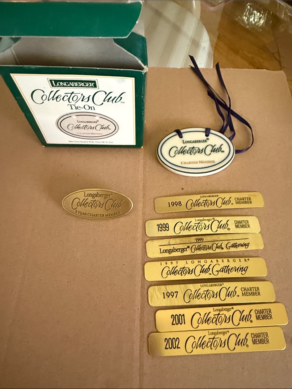 Longaberger Gold-tone Collector Pins with Ivory Tie-On Ornament